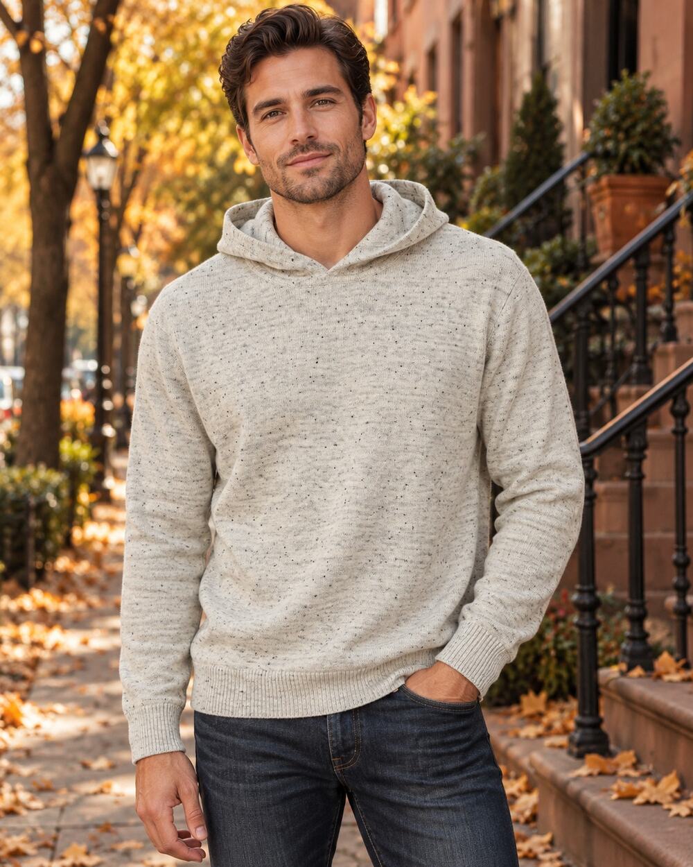 Goodfellow & Co Men’s Speckled Knit Hoodie Sweater Gray Size Large NWT